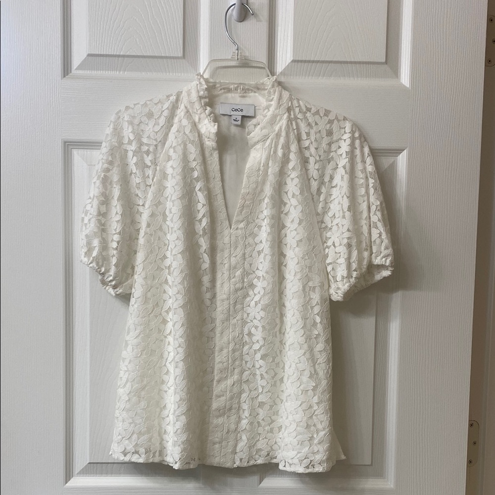 CeCe Elegant Cream Lace Blouse